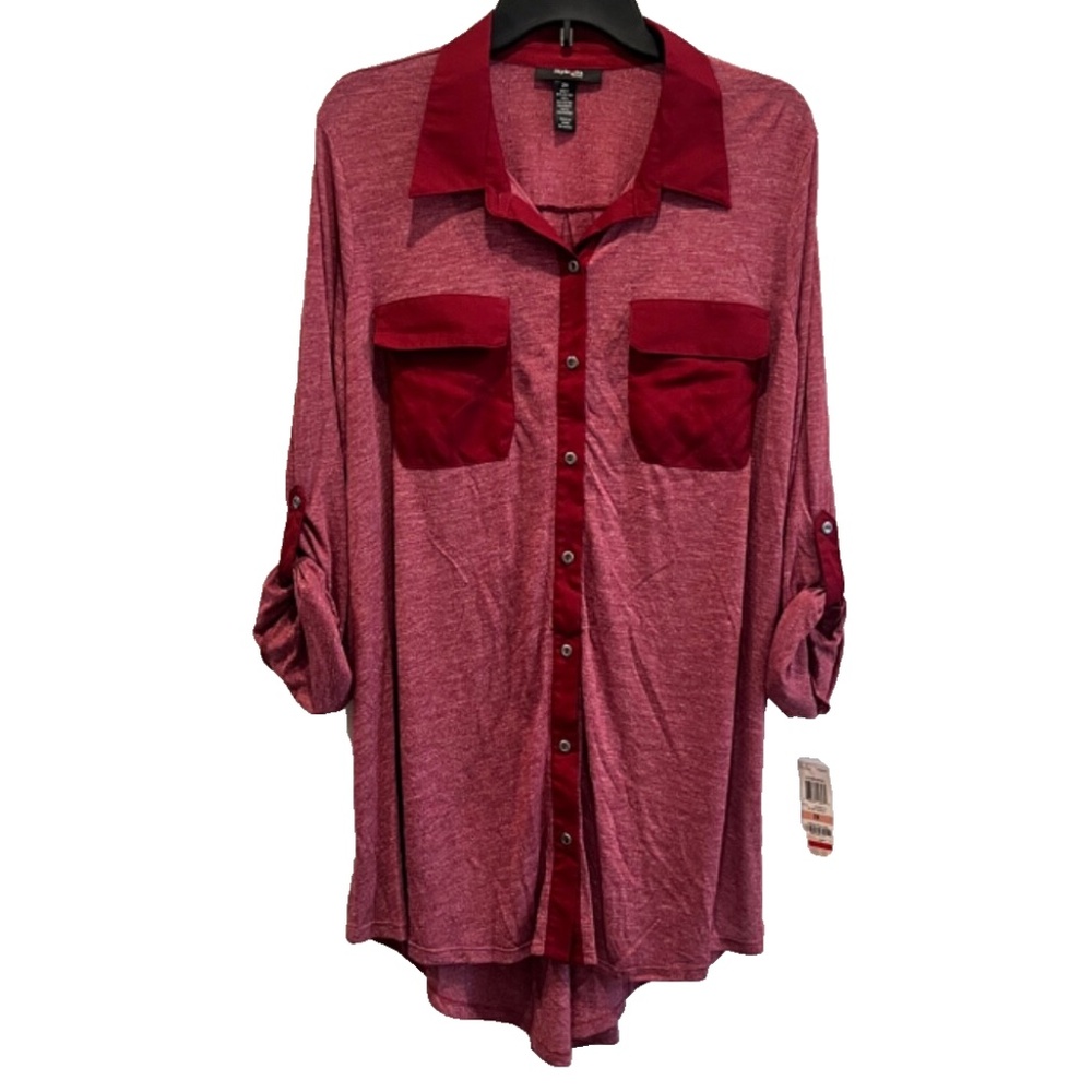 (NWT) Style & Co Women's Utility Shirt Dress, Deep Scarlet Plus Size 2X